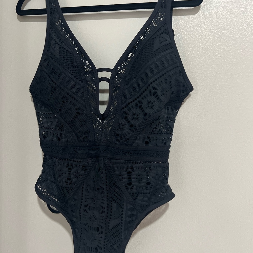 BECCA Black Crochet One-Piece Swimsuit - Picture 5 of 15